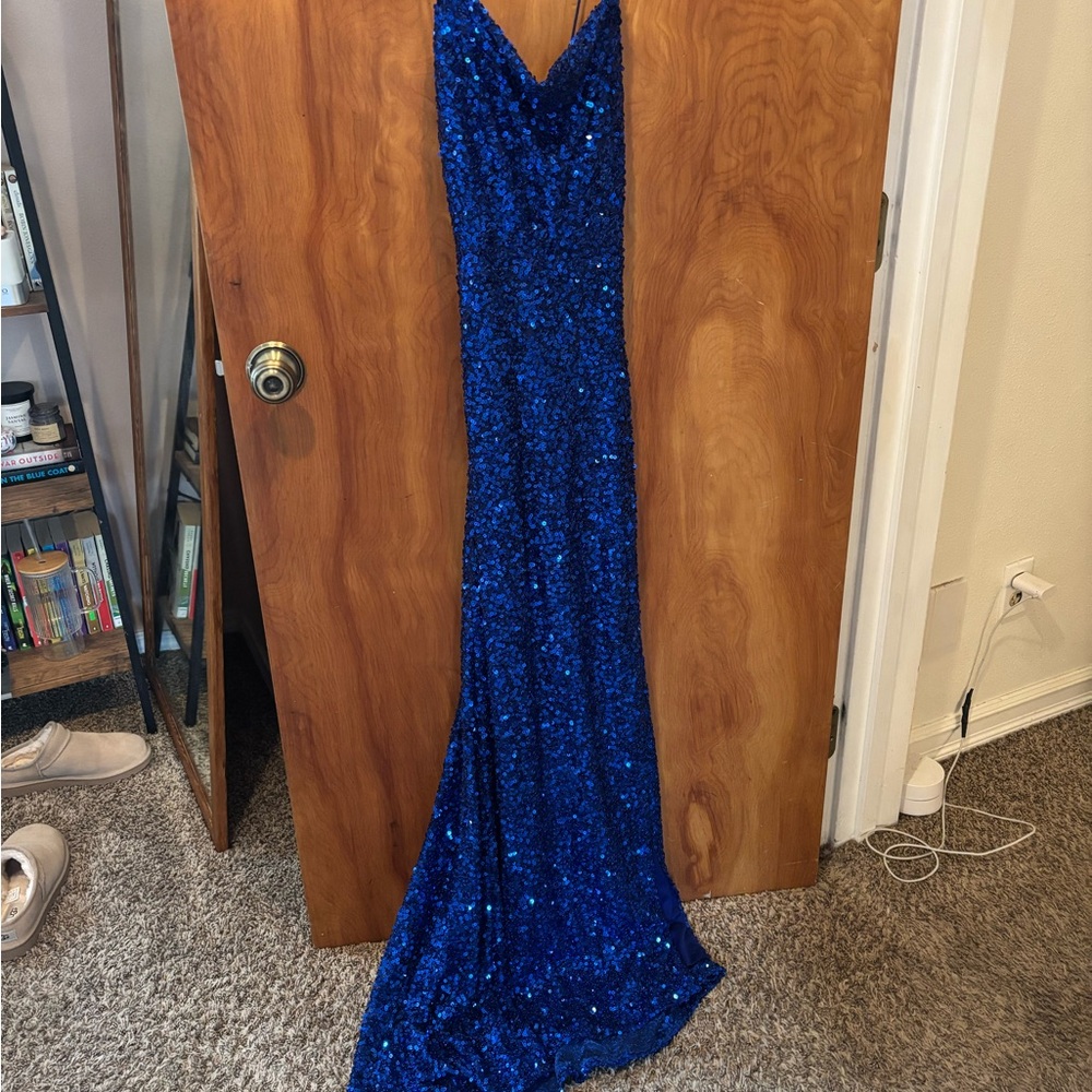 B Darlin Blue Sequin Prom Dress